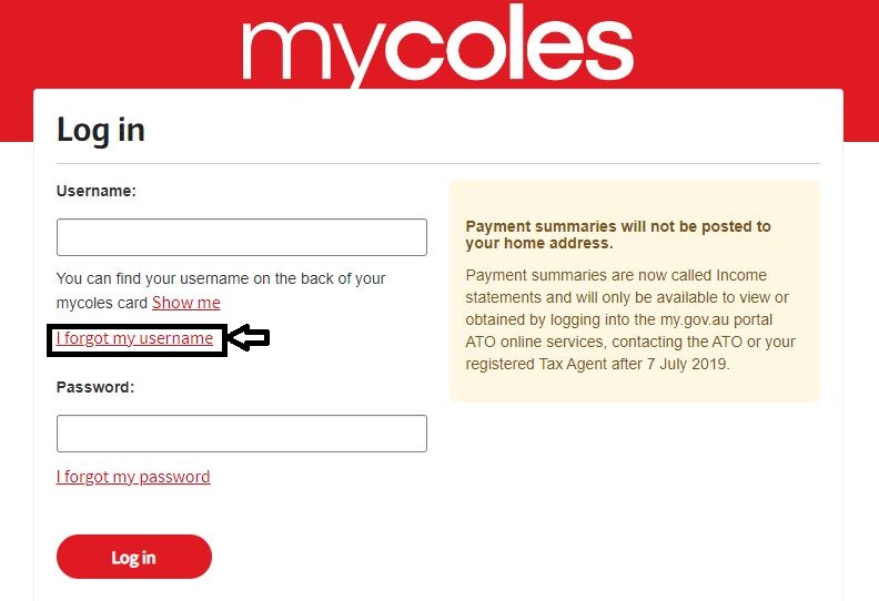 Coles Employee Reset Username