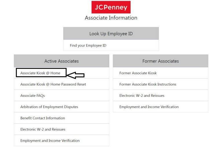 JCPenney Associate Kiosk official page