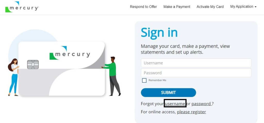 Mercury Credit Card Login - Change username