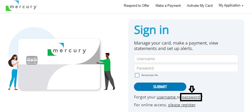 Mercury Credit Card Login - change password